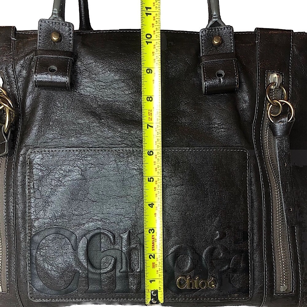 CHLOE ECLIPSE Logo Chocolate Brown Shoulder Bag with Exterior Zipper Pockets - Picture 11 of 16